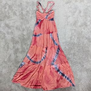 Hale Bob Coral Tie-Dye Maxi Dress with Blue Accents